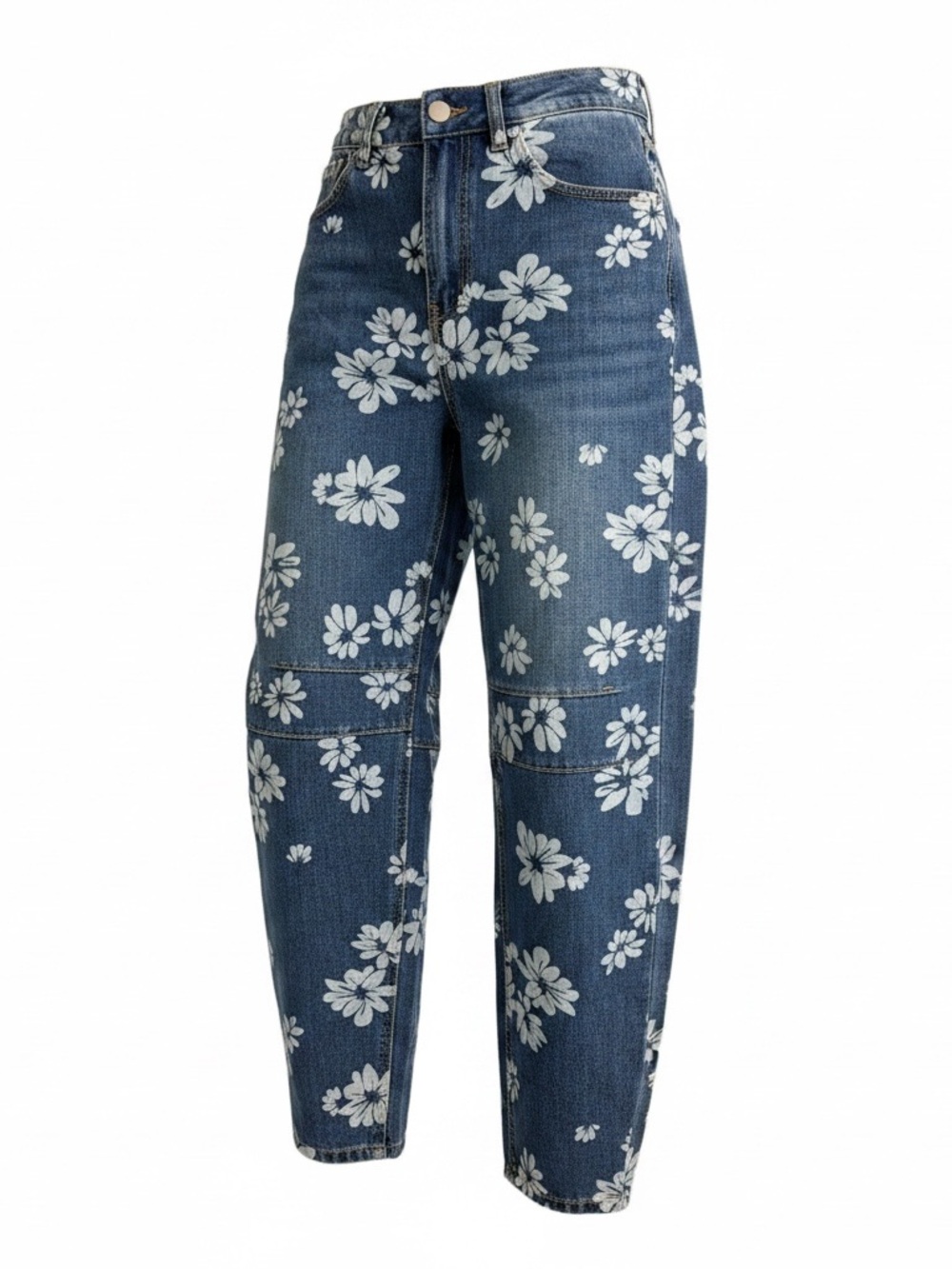 Abela Story & Co. High Rise Barrel Leg Floral Print Women’s Jeans - Small